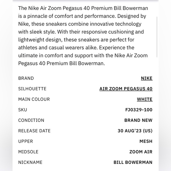 Nike Air Zoom Pegasus 40 PRM Mens Bill Bowerman LE FJ0329-100 Sz 7.5 NWOB! - Picture 16 of 16